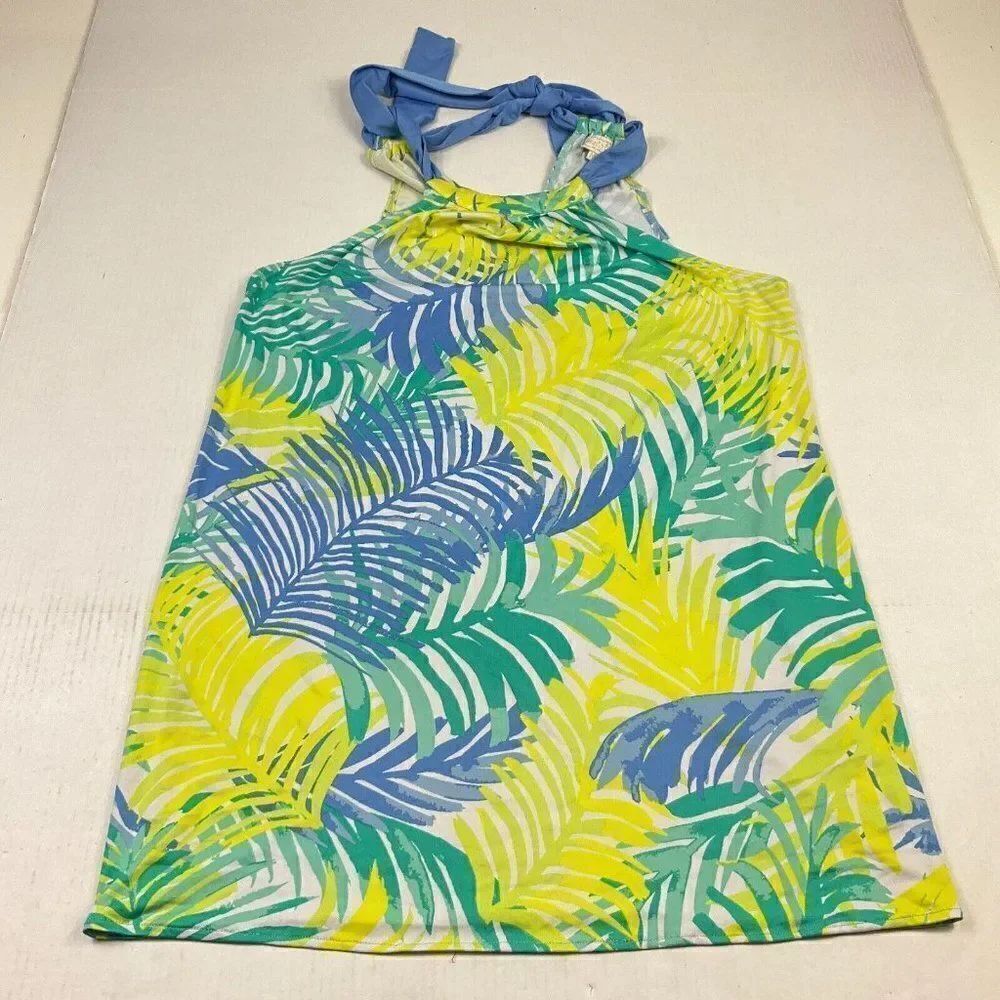Mud Pie Womens Halter Mini Shift Dress Leaf Print Neck Tie Pullover M Medium